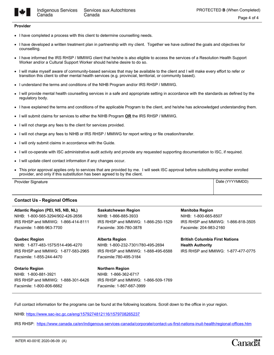Form INTER40-001E Mental Health Counselling Coverage Prior Approval Request - Canada, Page 4