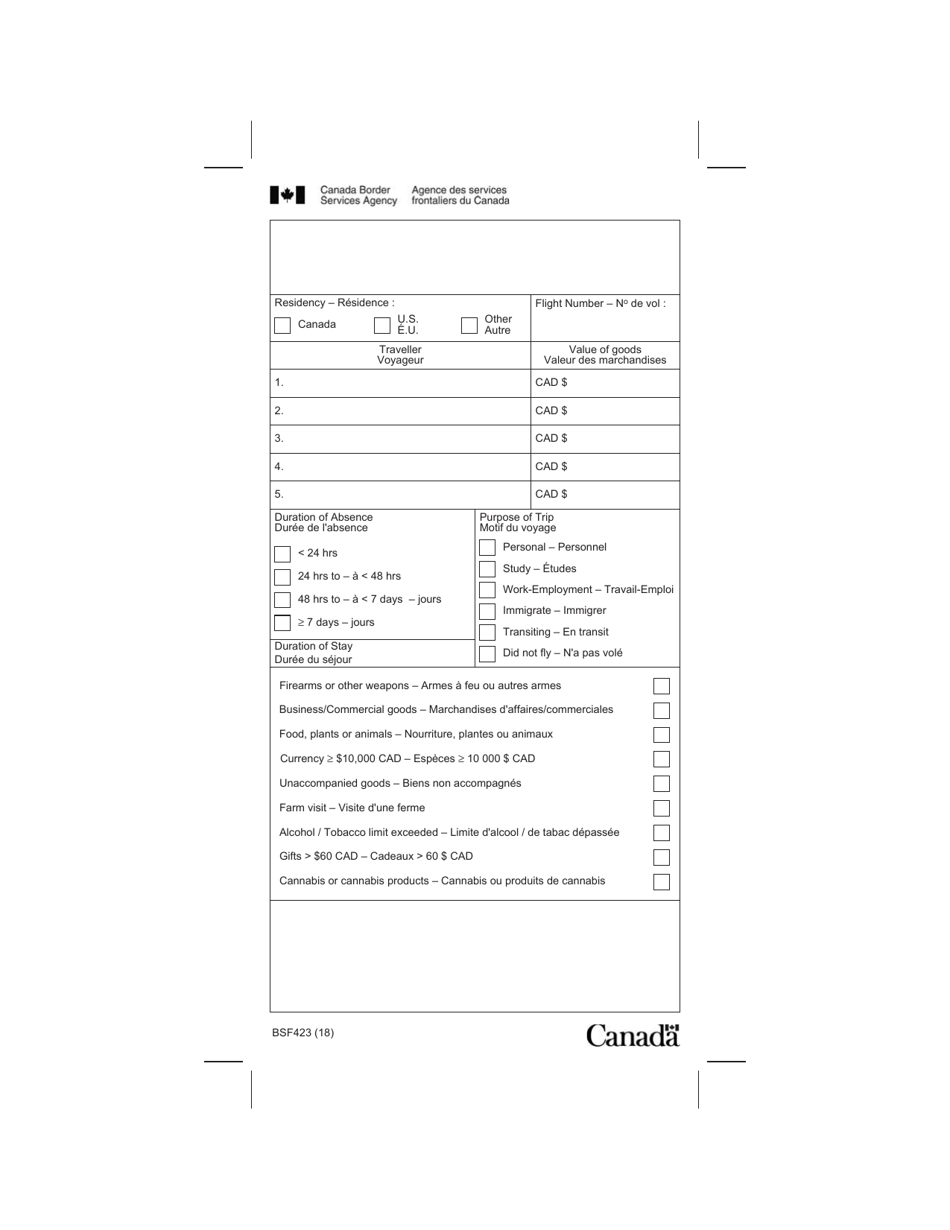 Form BSF423 - Fill Out, Sign Online and Download Printable PDF, Canada ...