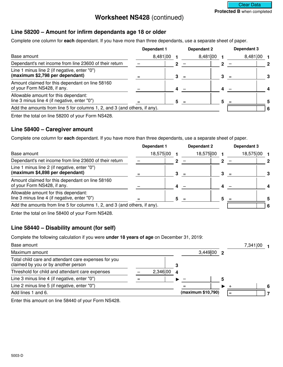Form 5003-D Worksheet NS428 Nova Scotia - Canada, Page 3