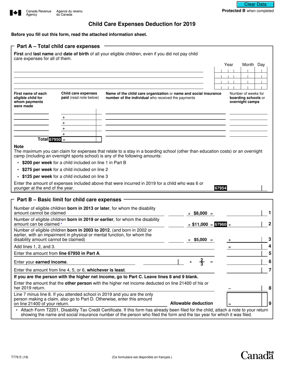 Form T778 Child Care Expenses Deduction - Canada, Page 3