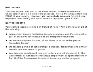 Form T778 Child Care Expenses Deduction - Large Print - Canada, Page 10