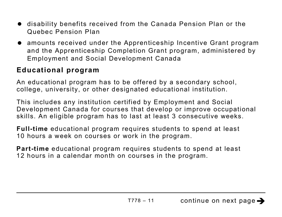 Form T778 Child Care Expenses Deduction - Large Print - Canada, Page 11