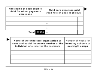 Form T778 Child Care Expenses Deduction - Large Print - Canada, Page 14