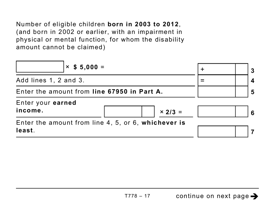 Form T778 Child Care Expenses Deduction - Large Print - Canada, Page 17