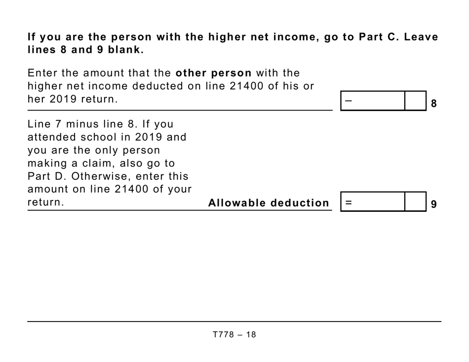 Form T778 Child Care Expenses Deduction - Large Print - Canada, Page 18