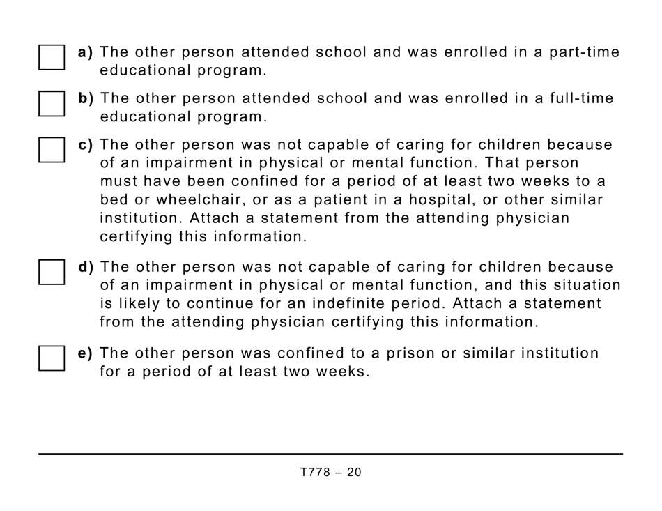 Form T778 Child Care Expenses Deduction - Large Print - Canada, Page 20