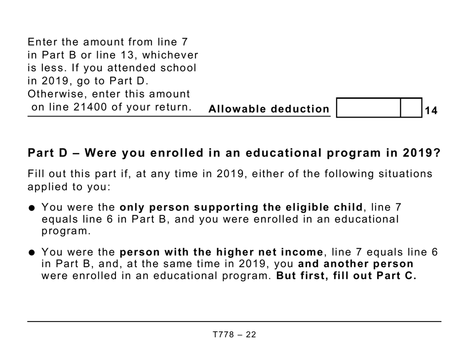 Form T778 Child Care Expenses Deduction - Large Print - Canada, Page 22