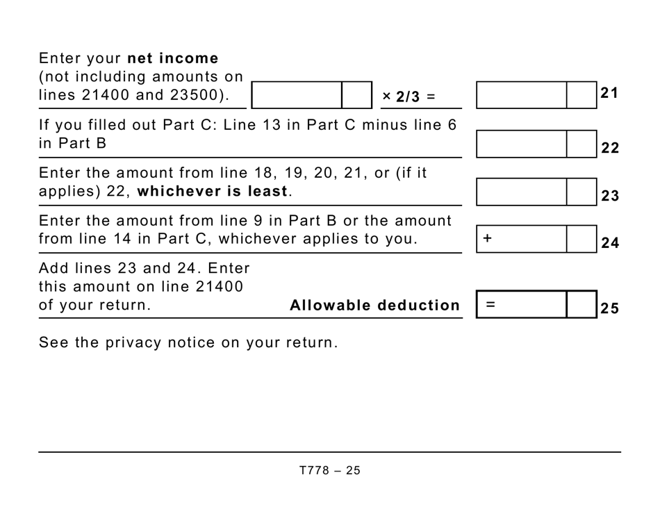 Form T778 Child Care Expenses Deduction - Large Print - Canada, Page 25