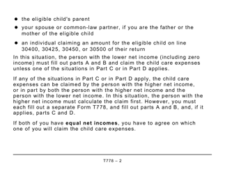 Form T778 Child Care Expenses Deduction - Large Print - Canada, Page 2