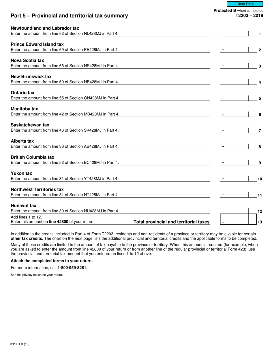 Form T2203 Part 5 2019 Fill Out, Sign Online and Download Fillable