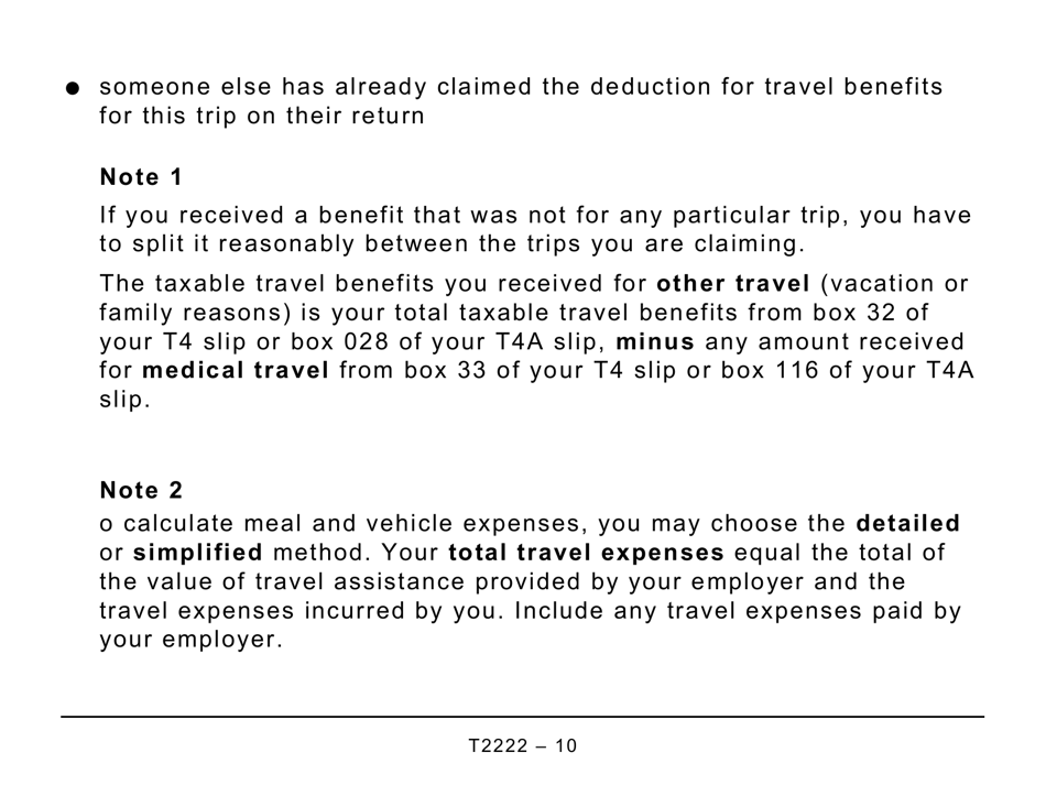 Form T2222 Northern Residents Deductions - Large Print - Canada, Page 10
