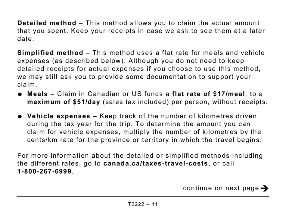 Form T2222 Northern Residents Deductions - Large Print - Canada, Page 11