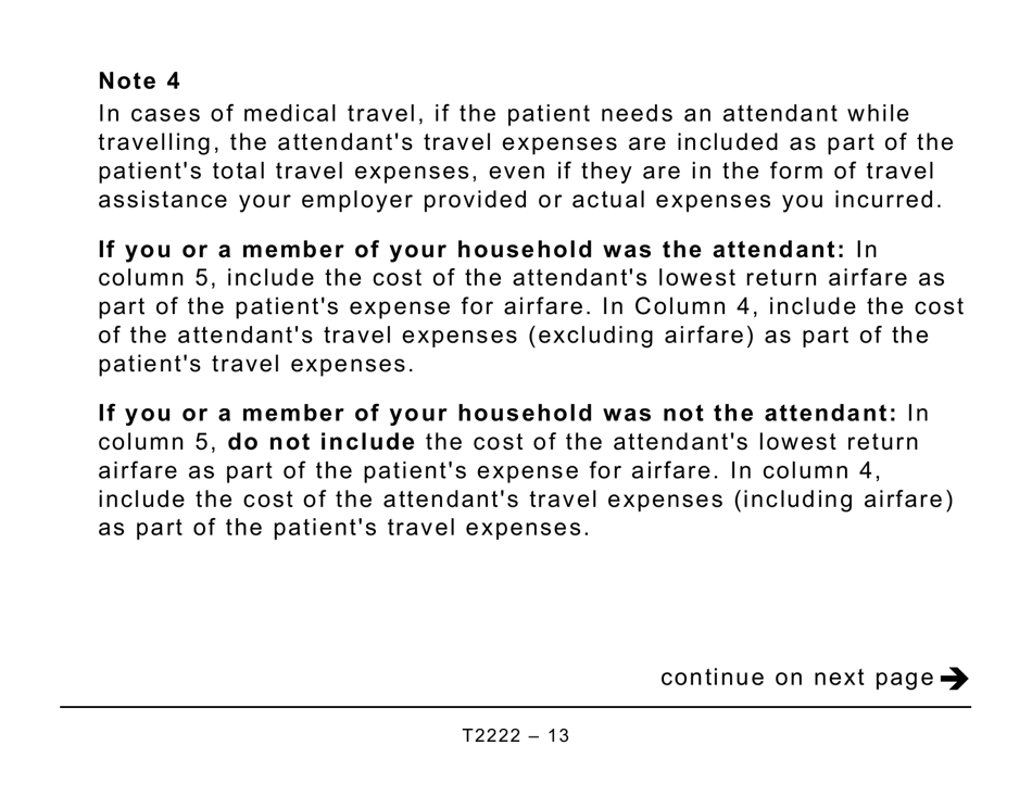 Form T2222 Northern Residents Deductions - Large Print - Canada, Page 13