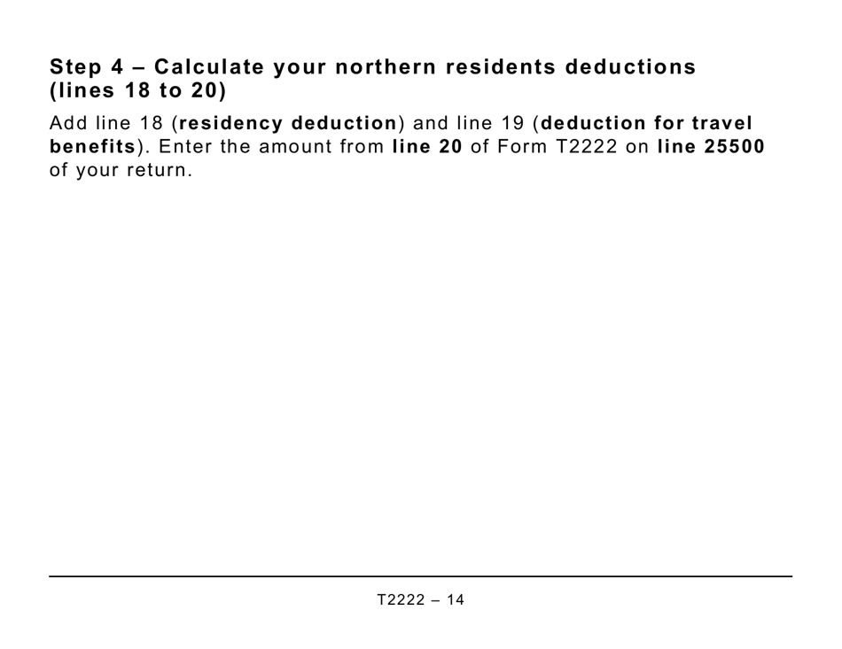 Form T2222 Northern Residents Deductions - Large Print - Canada, Page 14