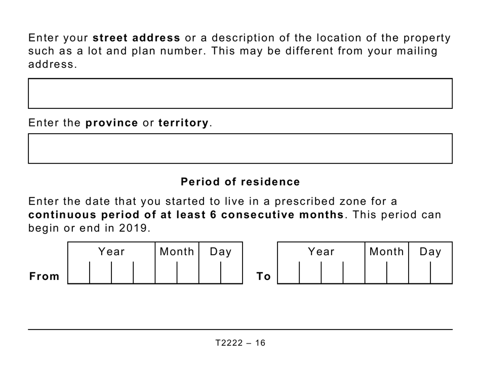 Form T2222 Northern Residents Deductions - Large Print - Canada, Page 16