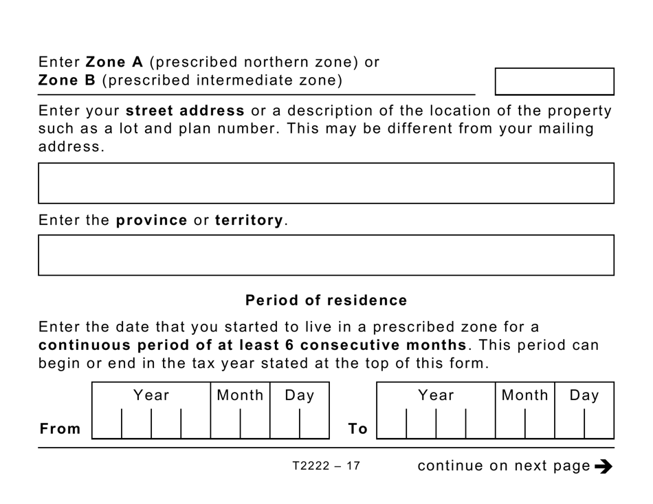 Form T2222 Northern Residents Deductions - Large Print - Canada, Page 17