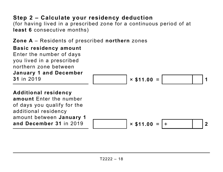 Form T2222 Northern Residents Deductions - Large Print - Canada, Page 18