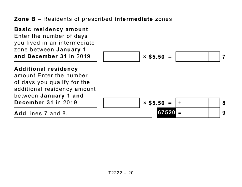 Form T2222 Northern Residents Deductions - Large Print - Canada, Page 20