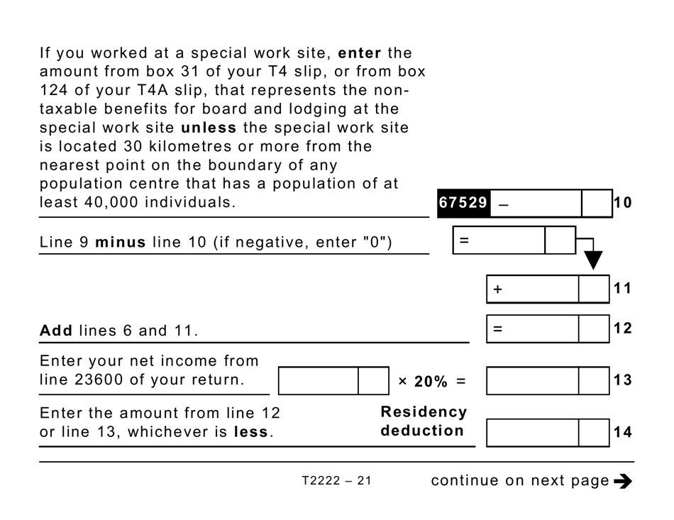 Form T2222 Northern Residents Deductions - Large Print - Canada, Page 21