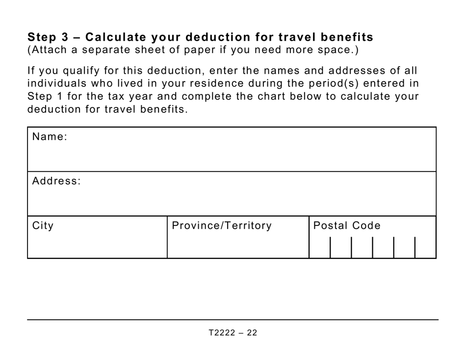 Form T2222 Northern Residents Deductions - Large Print - Canada, Page 22