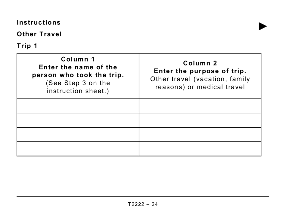 Form T2222 Northern Residents Deductions - Large Print - Canada, Page 24
