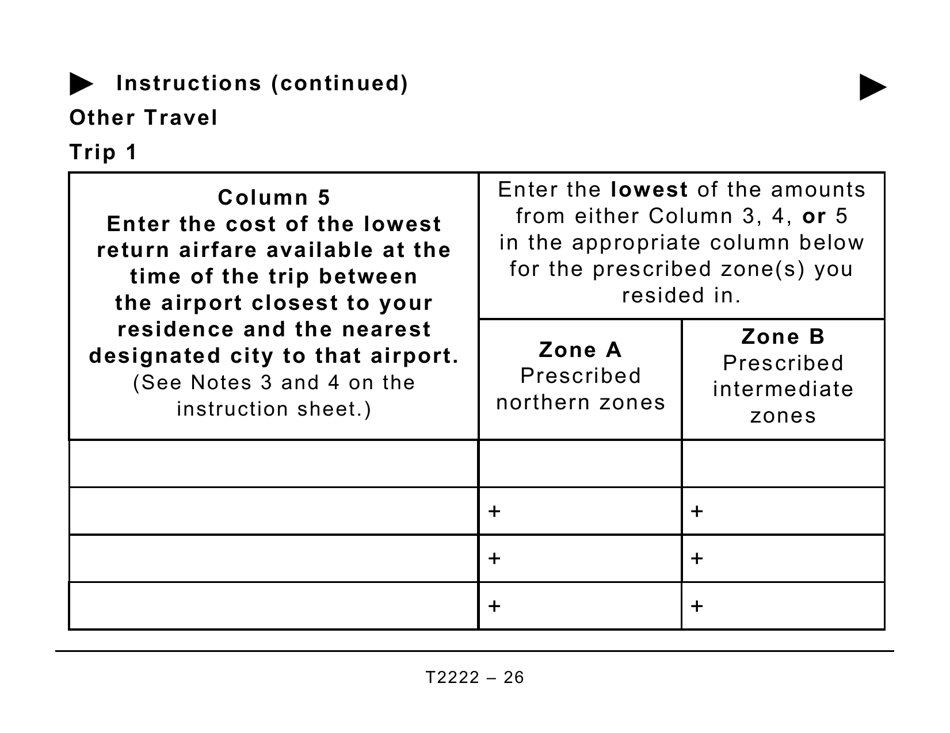 Form T2222 Northern Residents Deductions - Large Print - Canada, Page 26