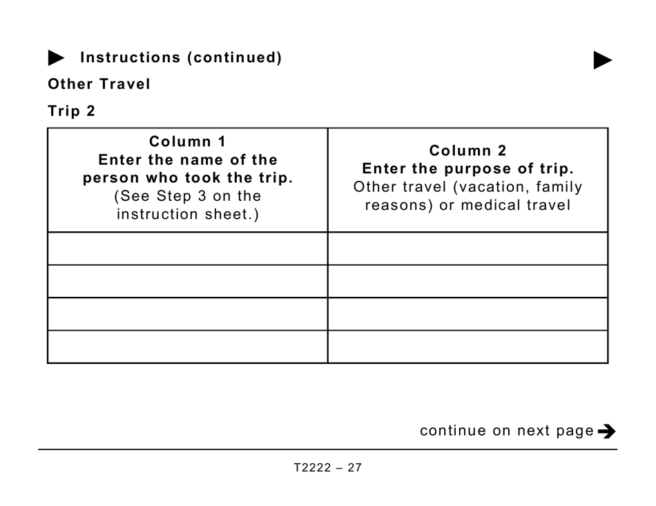 Form T2222 Northern Residents Deductions - Large Print - Canada, Page 27