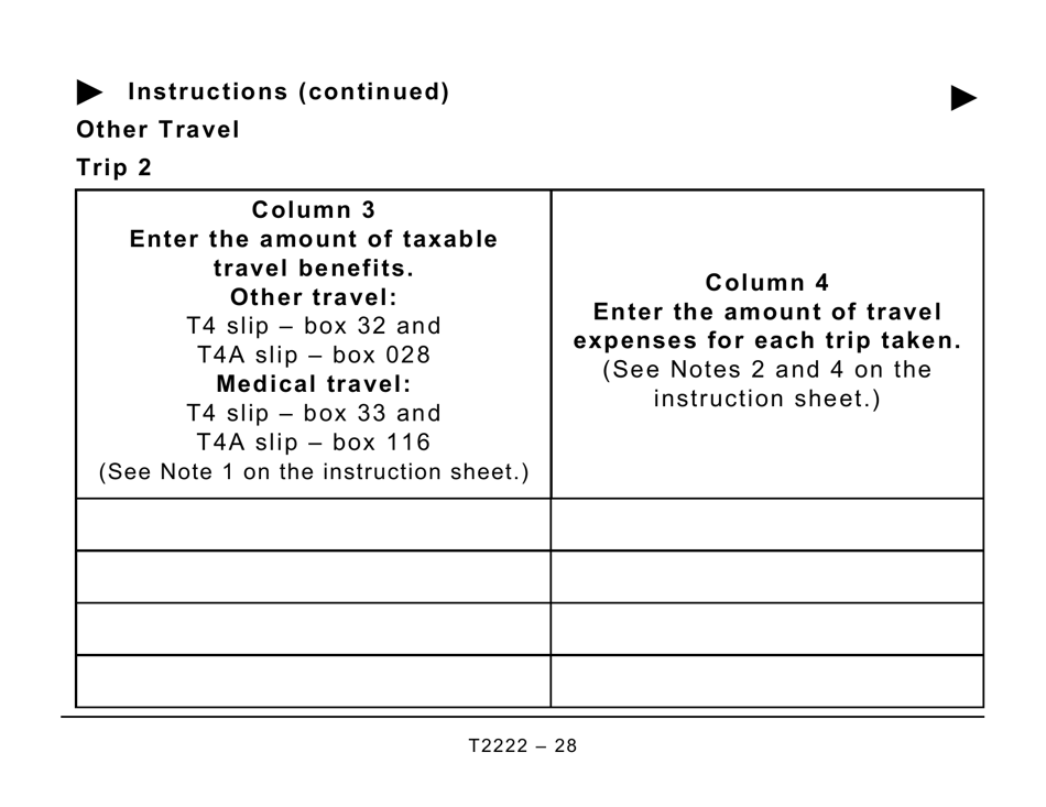 Form T2222 Northern Residents Deductions - Large Print - Canada, Page 28