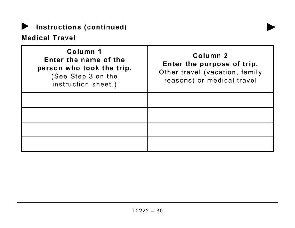 Form T2222 Northern Residents Deductions - Large Print - Canada, Page 30
