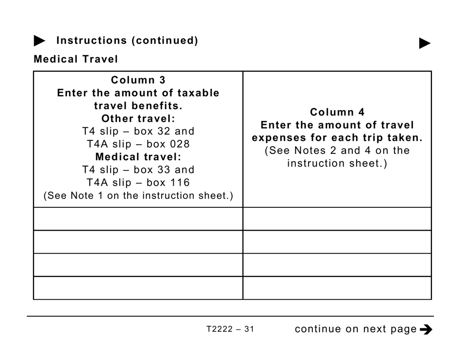 Form T2222 Northern Residents Deductions - Large Print - Canada, Page 31