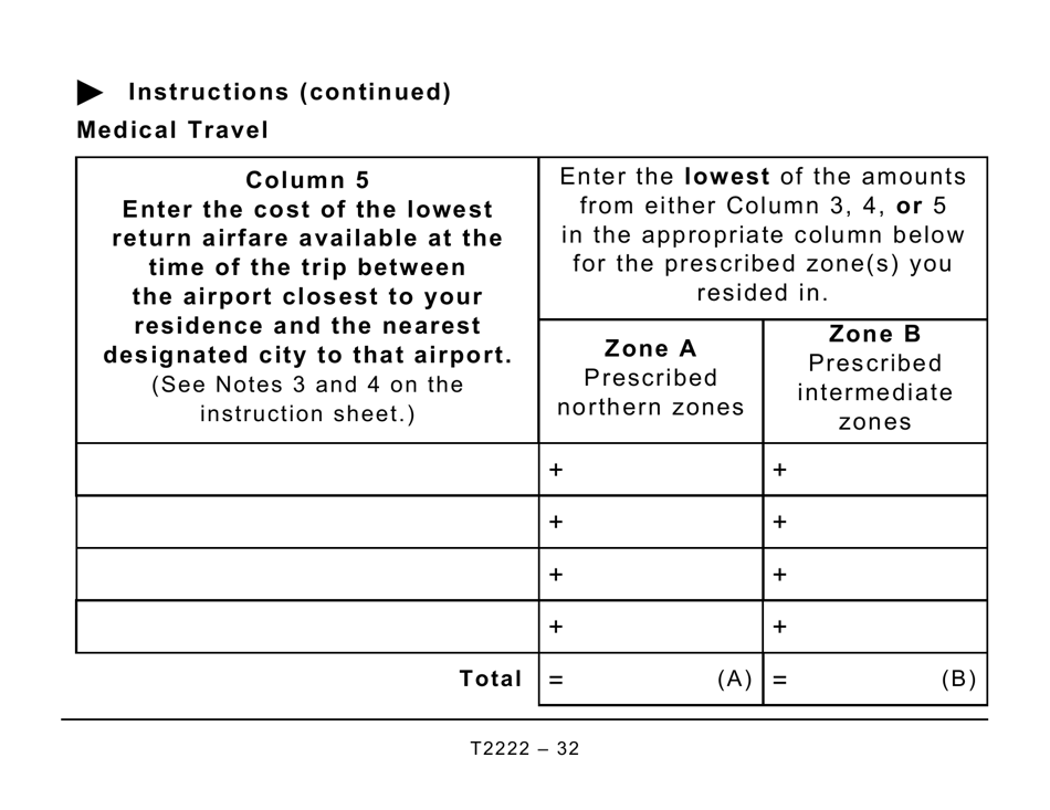 Form T2222 Northern Residents Deductions - Large Print - Canada, Page 32