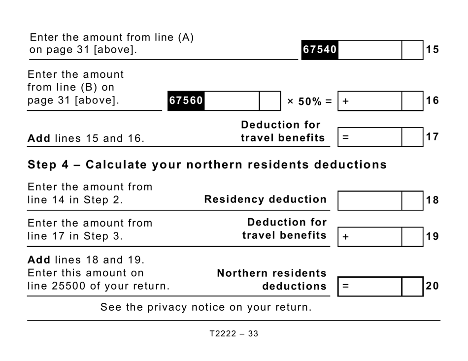 Form T2222 Northern Residents Deductions - Large Print - Canada, Page 33