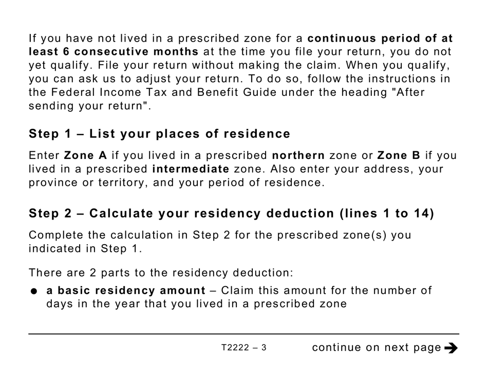 Form T2222 Northern Residents Deductions - Large Print - Canada, Page 3