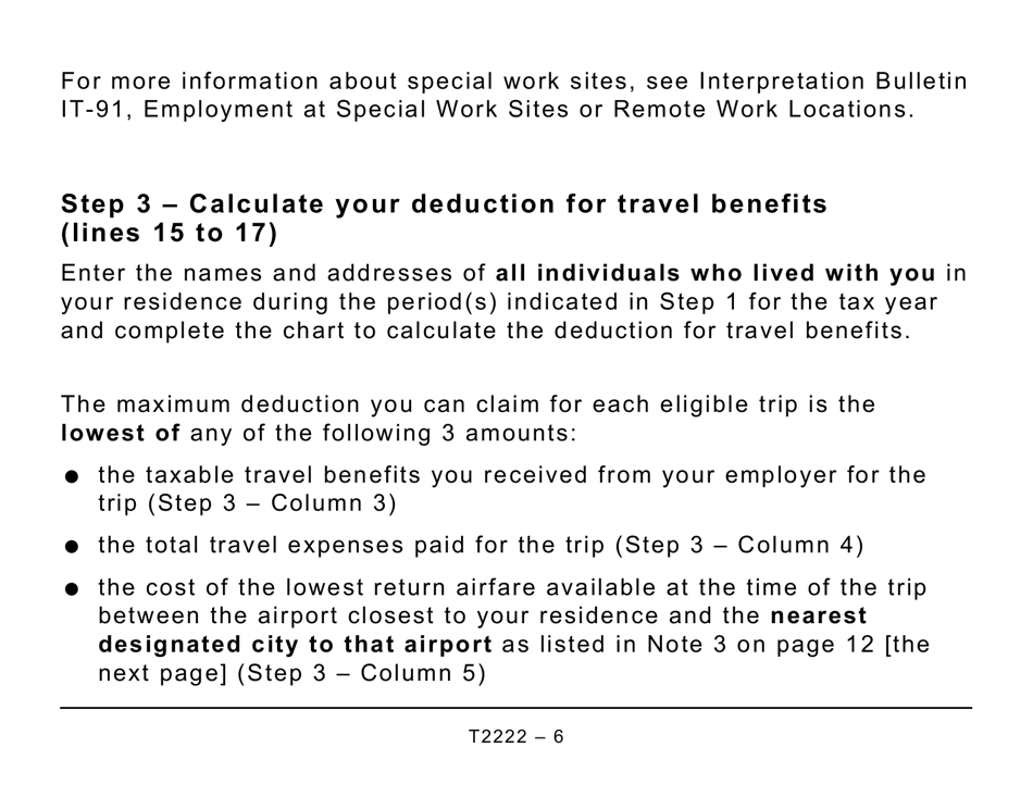 Form T2222 Northern Residents Deductions - Large Print - Canada, Page 6