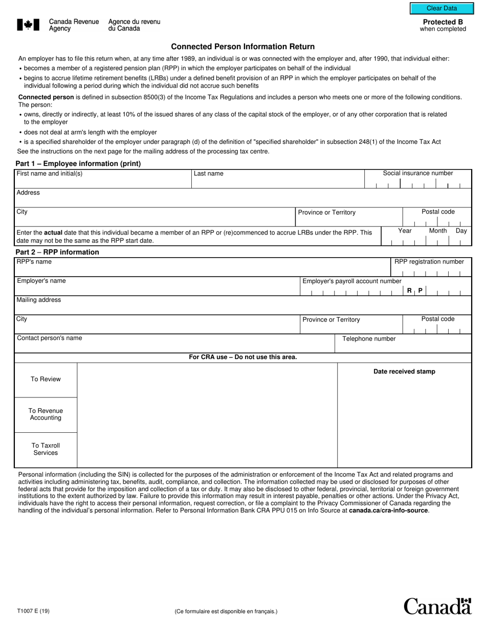 Form T1007 Connected Person Information Return - Canada, Page 1