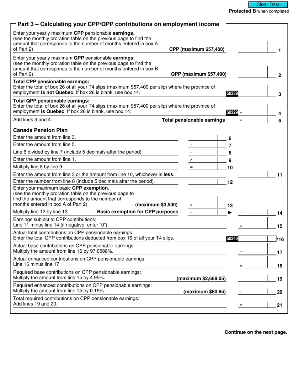 Form RC381 Inter-Provincial Calculation for Cpp and Qpp Contributions and Overpayments - Canada, Page 4