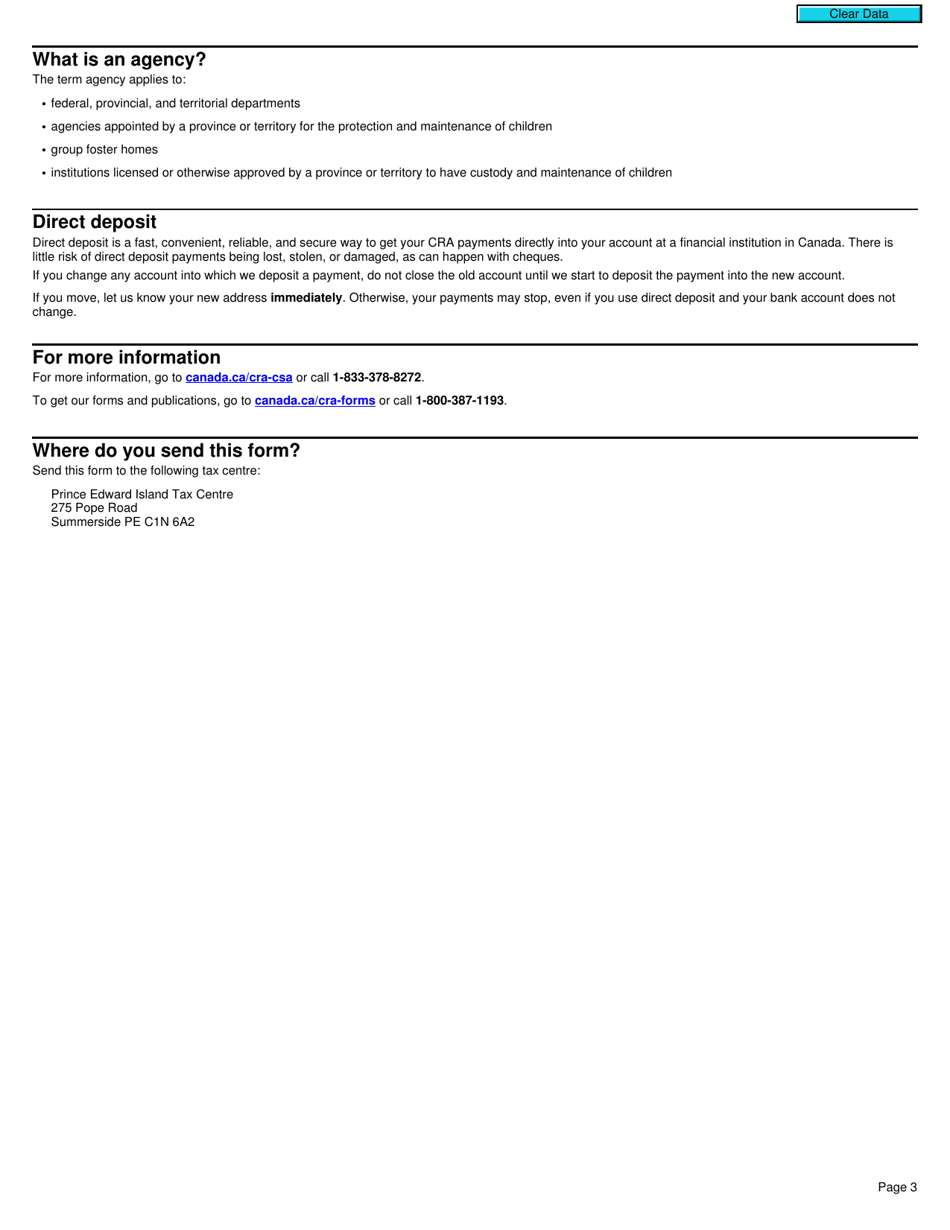 Form RC113 Direct Deposit Request for Childrens Special Allowances - Canada, Page 3