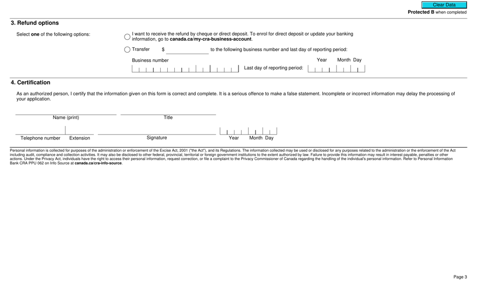 Form B301 Application for a Refund of Cannabis Duty Under the Excise Act, 2001 - Canada, Page 3