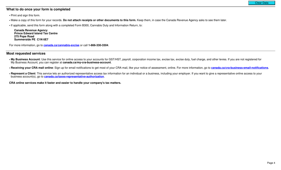 Form B301 Application for a Refund of Cannabis Duty Under the Excise Act, 2001 - Canada, Page 4
