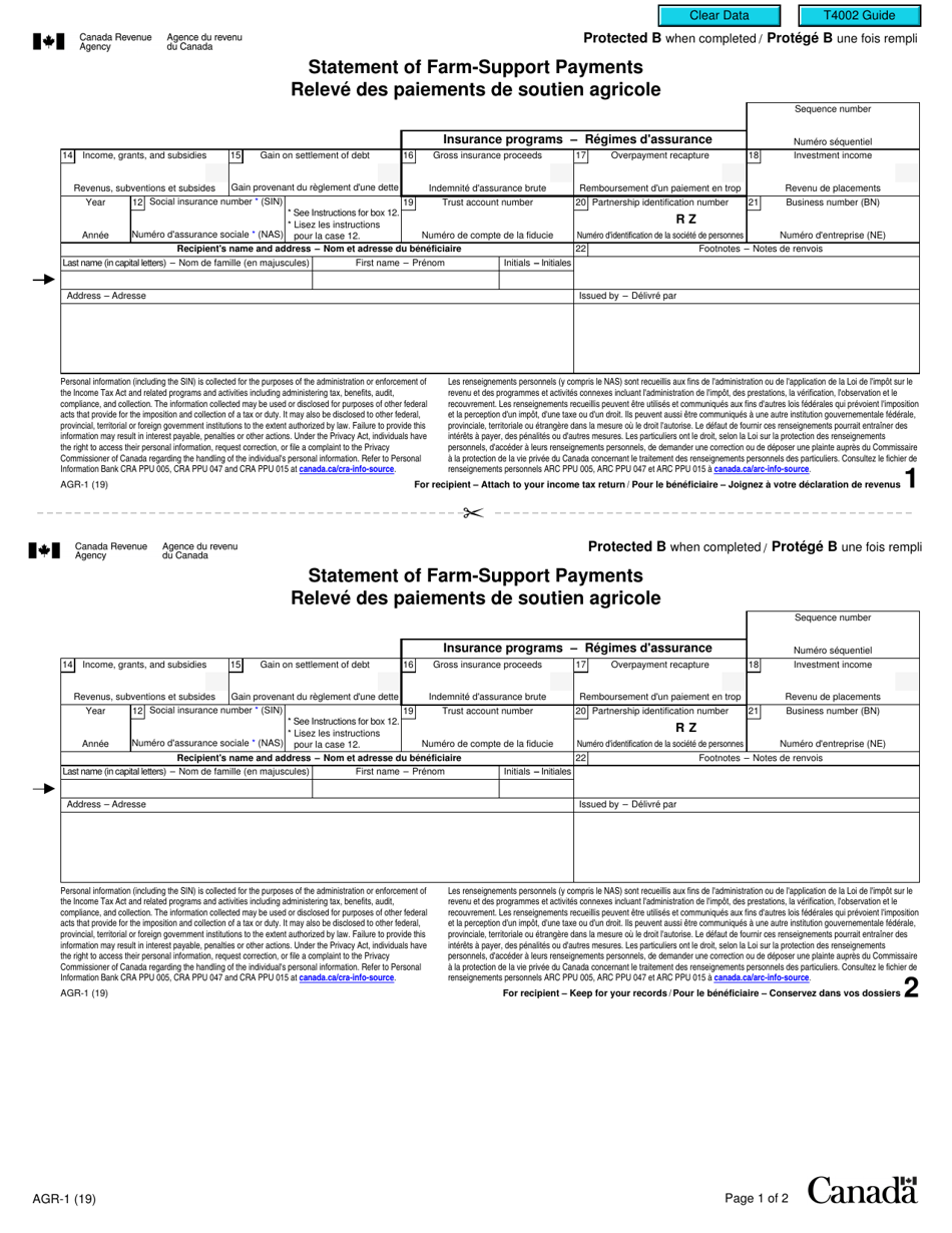 Form AGR-1 Statement of Farm-Support Payments - Canada (English / French), Page 1