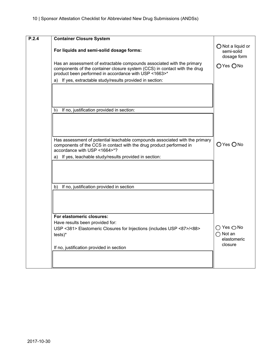 Sponsor Attestation Checklist for Abbreviated New Drug Submissions (Andss) - Canada, Page 10