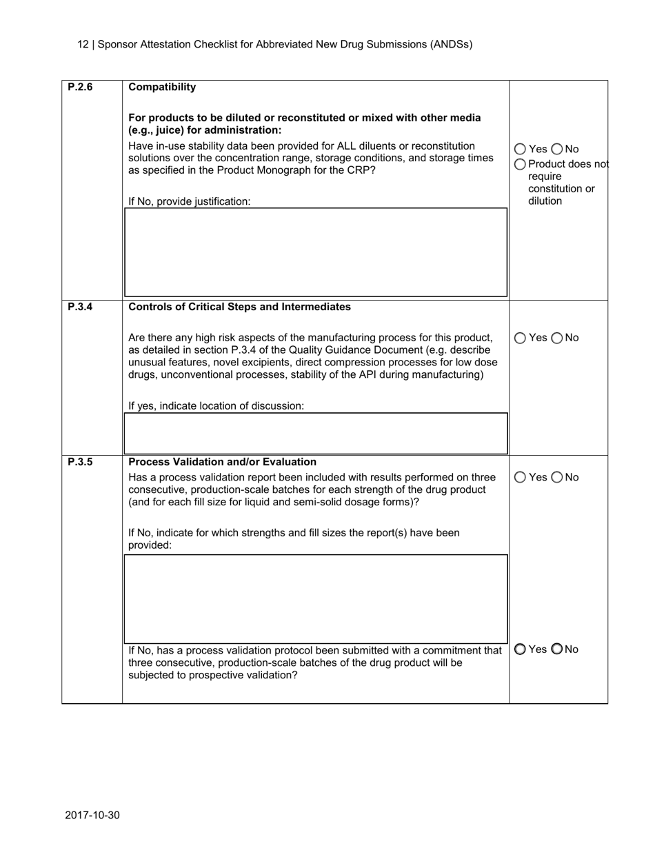 Sponsor Attestation Checklist for Abbreviated New Drug Submissions (Andss) - Canada, Page 12