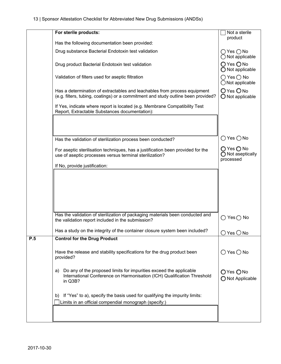 Sponsor Attestation Checklist for Abbreviated New Drug Submissions (Andss) - Canada, Page 13