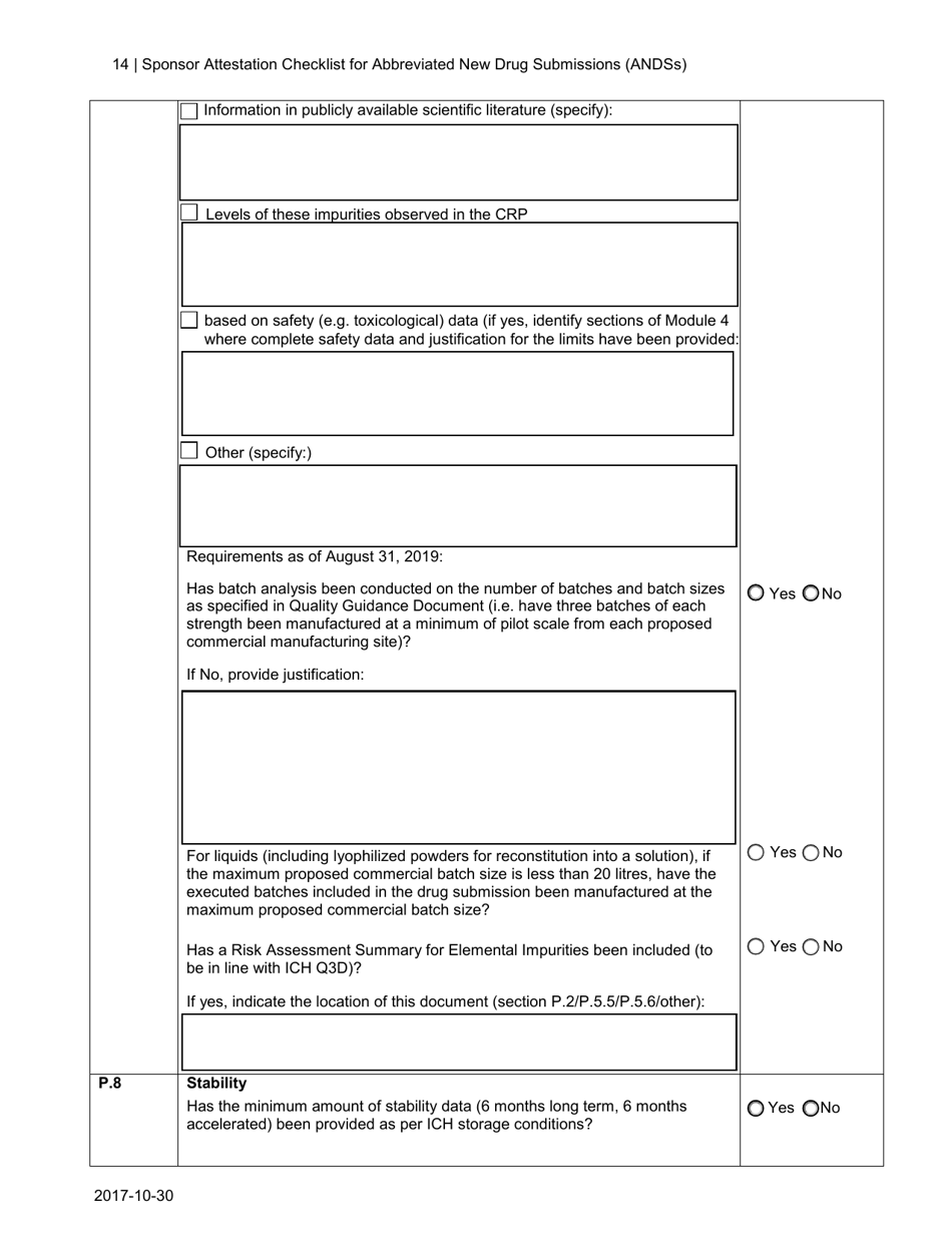 Sponsor Attestation Checklist for Abbreviated New Drug Submissions (Andss) - Canada, Page 14