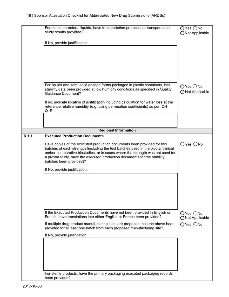 Sponsor Attestation Checklist for Abbreviated New Drug Submissions (Andss) - Canada, Page 16