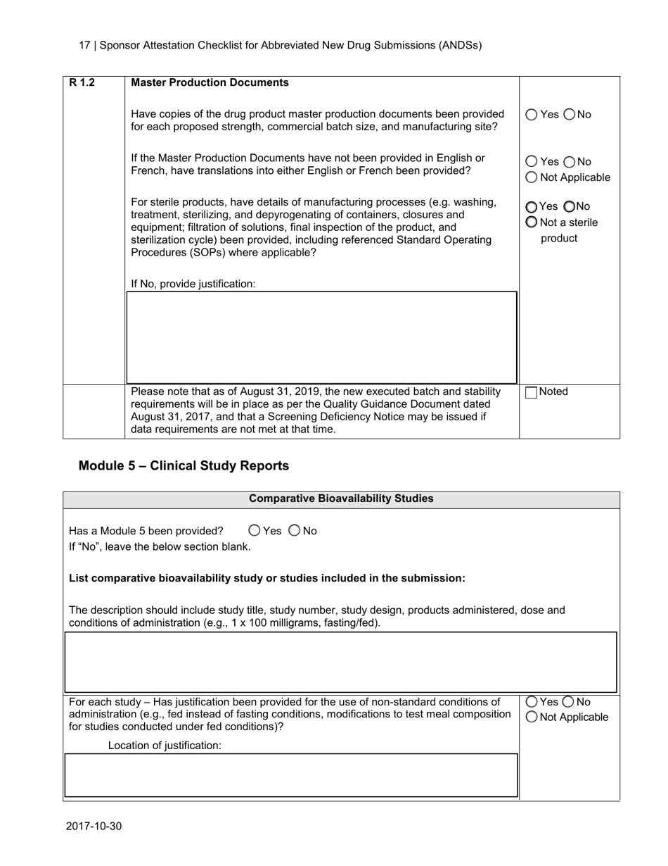 Sponsor Attestation Checklist for Abbreviated New Drug Submissions (Andss) - Canada, Page 17