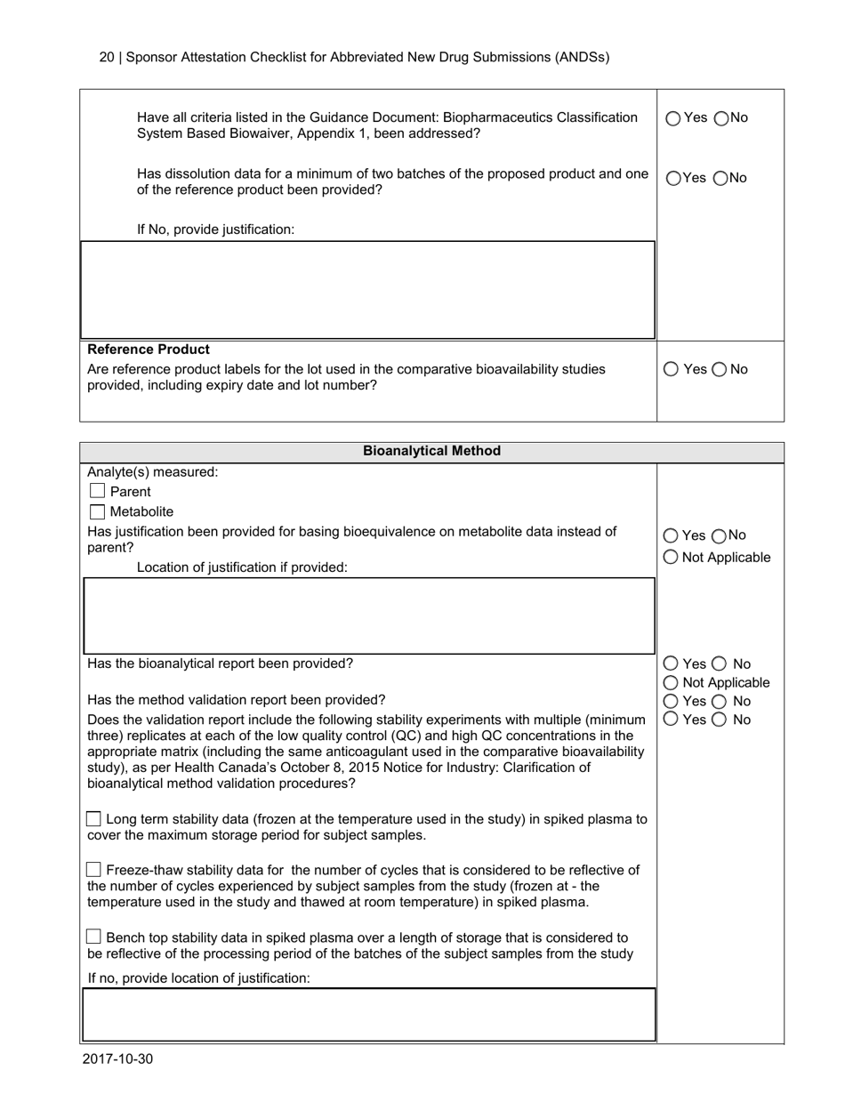 Sponsor Attestation Checklist for Abbreviated New Drug Submissions (Andss) - Canada, Page 19