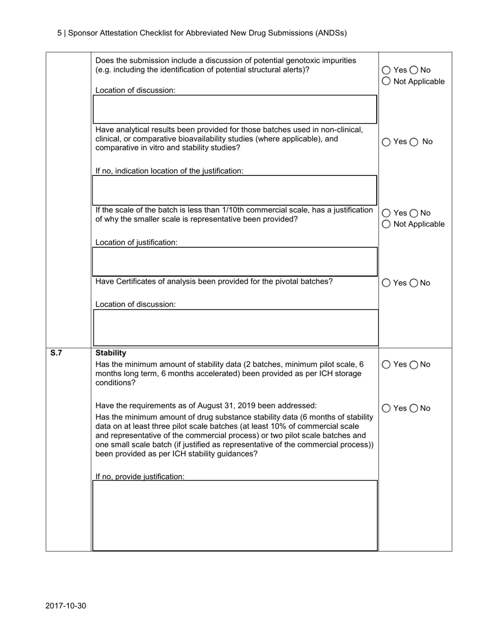 Sponsor Attestation Checklist for Abbreviated New Drug Submissions (Andss) - Canada, Page 5