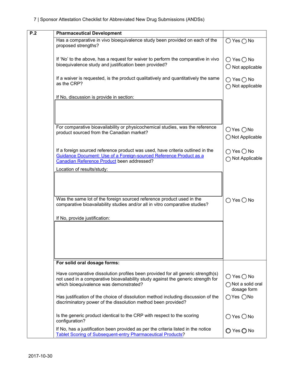 Sponsor Attestation Checklist for Abbreviated New Drug Submissions (Andss) - Canada, Page 7