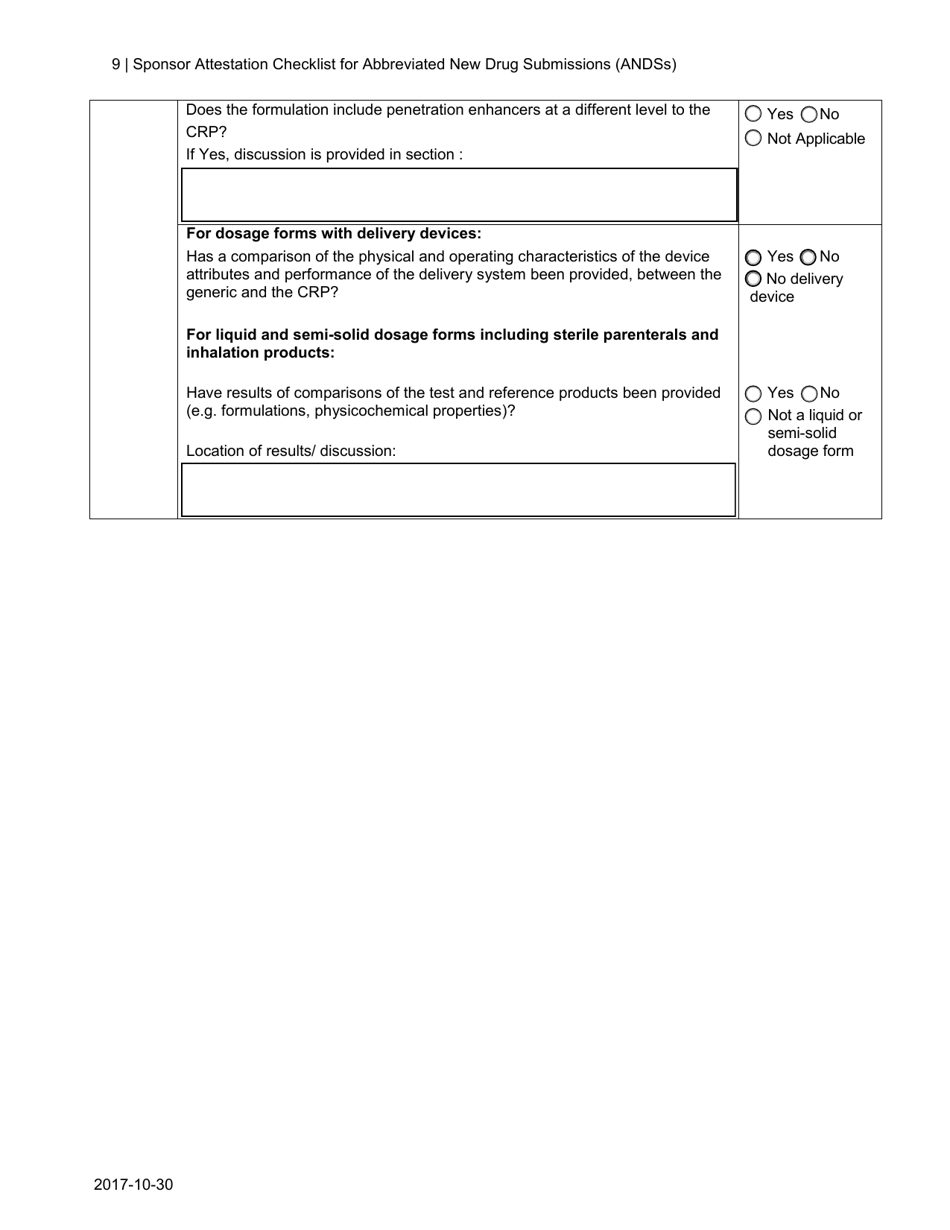 Sponsor Attestation Checklist for Abbreviated New Drug Submissions (Andss) - Canada, Page 9